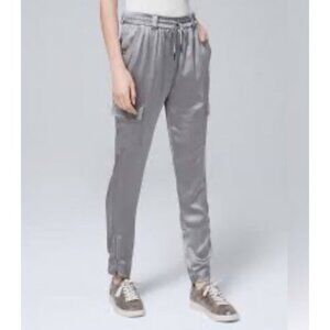 WHBM Jogger Pants 12 Silver Gray Weekend Pull On Satin Washable